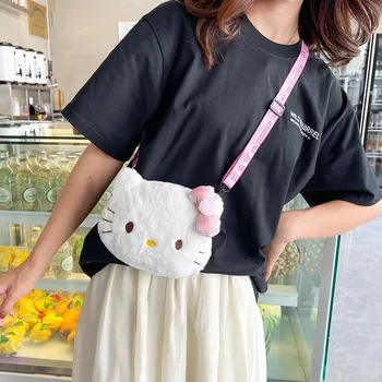 Kawaii Sanrio Kedi Peluş omuzdan askili çanta Kadın Pembe Kedi Sevimli Anime askılı çanta Öğrenci Bebek Çantası çizgi film bebeği Peluş Kız Hediye Oyuncak 3