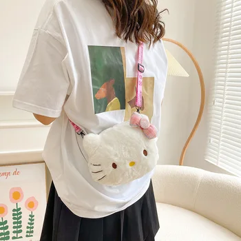 Kawaii Sanrio Kedi Peluş omuzdan askili çanta Kadın Pembe Kedi Sevimli Anime askılı çanta Öğrenci Bebek Çantası çizgi film bebeği Peluş Kız Hediye Oyuncak 4