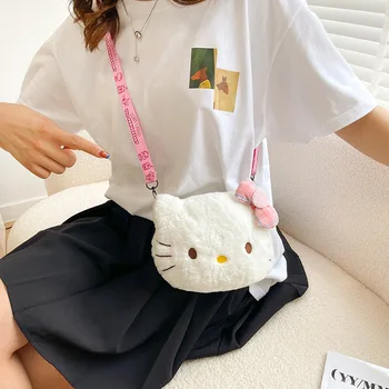 Kawaii Sanrio Kedi Peluş omuzdan askili çanta Kadın Pembe Kedi Sevimli Anime askılı çanta Öğrenci Bebek Çantası çizgi film bebeği Peluş Kız Hediye Oyuncak 5
