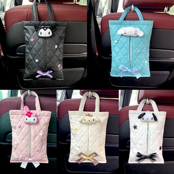 Kawaii Sanrioes Anime Cinnamoroll Kuromi Melodi Araba Asılı Çanta Araba mendil çantası Oto İç Depolama Dekorasyon Aksesuarları Hediye