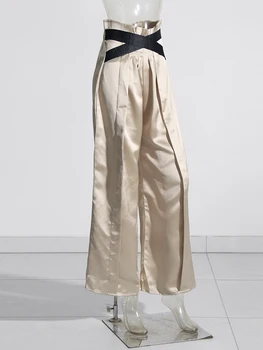 TWOTWINSTYLE Gevşek Patchwork Geniş Bacak Pantolon Kadınlar Için Yüksek Bel Colorblock Streetwear Pantolon Kadın Sonbahar Giyim Moda 1