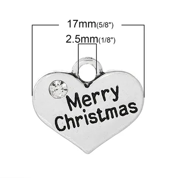 DoreenBeads Perakende Noel Charm Kolye Kalp Gümüş Renk Mesaj Merry Christmas Oyma Temizle Rhinestone Takı, 20 Adet 1