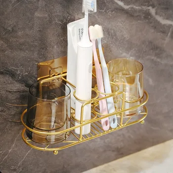 Diş fırçası Diş Macunu Bardak Tutucu Metal Altın Banyo Raf Tuvalet Duvara Monte Kozmetik Depolama Raf Banyo Aksesuarları