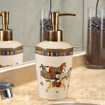 Sıvı Sabunluk Seramik Savaş Atı Banyo duş şampuanı Jel Şişe 304 SUS Basın Tipi Kafa KTV Salon Banyo Donanım