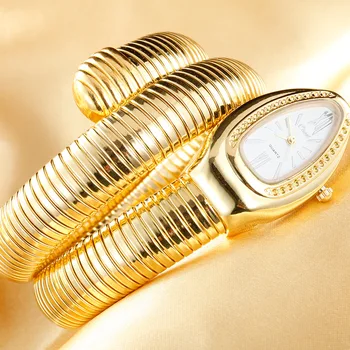 2020 Bayanlar Saatler Lüks Altın Yılan Saatler Kadınlar Moda Kuvars Sarma Bileklik Saatler Saat Reloj Mujer Relogio Feminino