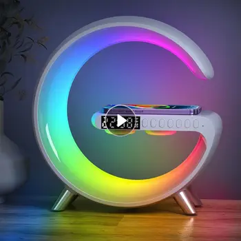 LED atmosfer RGB ışık kablosuz şarj çalar saat masa lambası Bluetooth uyumlu Hoparlör APP kontrolü telefon akıllı ev Kontrolü