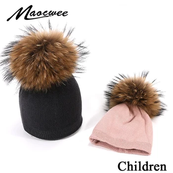 2019 Yeni çocuk Örgü Ponpon Şapka Karpuz Bere Şapka Kürk Pom Pom Kış Şapka Erkek Kız Sıcak Skullies Kemik Çocuklar Bebek Yumuşak Kap