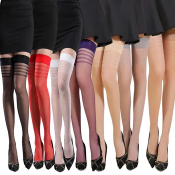 Kadınlar Seksi Diz Üstü Çorap Şeffaf Uyluk Yüksek Çorap Kaburga Üst Manşet Çorap Şerit İpek Kadın Naylon Medias Tayt 7 renkler