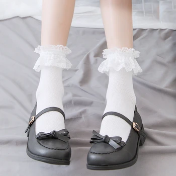Kadın Çorap Dantel Lolita Jk Japon Tarzı Beyaz Siyah Katı kawaii Kız Pamuk Sevimli Ayak Bileği Çorap Kadın носкийенские