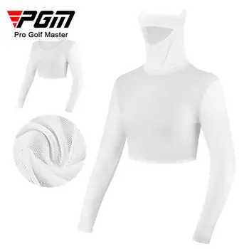 Yaz PGM Bayan Buz İpek Serin Gömlek Yarım Uzunlukta Uzun Kollu Kırpılmış Üstleri Güneş Koruyucu Golf İç Çamaşırı Maskesi Anti-UV UPF40+ 3