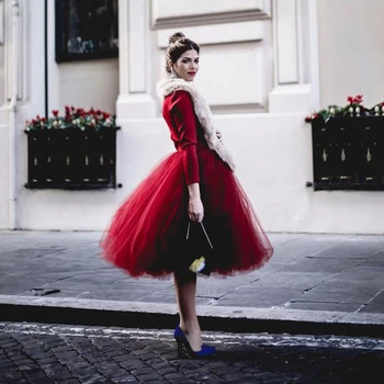 Kırmızı Tül Pilili Etek збки 2020 Streetwear Custom Made Uzun Çok Katmanlı Tutu Etekler Bayan Kadın Resmi Parti Etek jupe 0