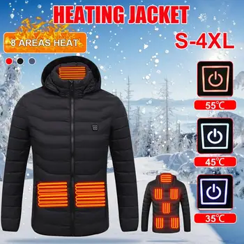 2021 Yeni 8 Alanlar ısıtmalı ceket Ceket USB Kapşonlu Kış Aşağı Pamuk Ceket elektrikli ısıtmalı ceket Açık Avcılık Yürüyüş için
