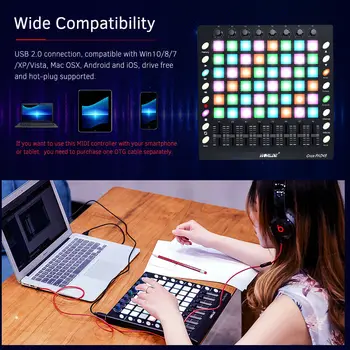 WORLDE PAD48 Taşınabilir USB MIDI Davul Pad DJ Denetleyici 48 Pedleri RGB Arkadan Aydınlatmalı Kayıt MIDI Denetleyici 4