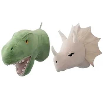 3D Karikatür Hayvan Kafası Dinozor Dolması peluş oyuncak Çocuklar için Yatak Odası Kreş Odası duvar asılı dekorlar