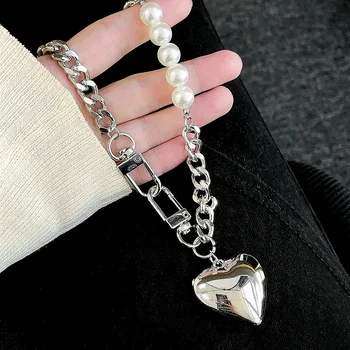 Metal aşk kolye kadın inci ekleme zinciri köprücük kemiği zinciri kalp şeklinde gerdanlık boyun aksesuarları kısa tarzı INS moda