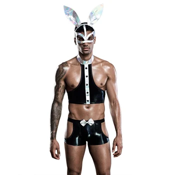 Seksi Tavşan Erkekler Erotik İç Çamaşırı Kıyafet Üniforma Cosplay Kostüm Tavşan Bodysuit Sıcak Serin Seks Rol Oynamak Porno Kıyafeti Erkekler için