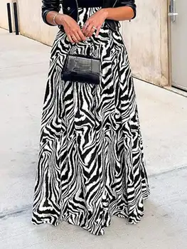 Celmia kadın eteği Kadın Zebra Baskılı Maxi Etekler 2022 Vintage Yüksek Bel A-Line etek Rahat Gevşek Parti Uzun Maxi Etekler Femme