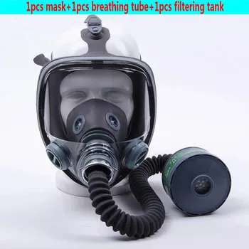 Gaz Maskesi 3 Arayüzü Set Yangın Koruma Pestisit Gaz Maskesi Kimyasal Anti-Zehir Endüstriyel Sprey Boya Toksik Toz Maskesi