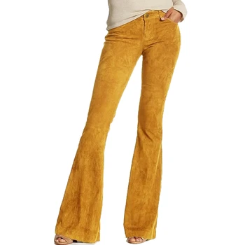 2021 kadın pantolon Vintage Retro Rahat Yüksek Bel Geniş Bacak Pantolon Çan Alt Pantolon Moda Faux Süet kadın pantolonları S-5XL 0