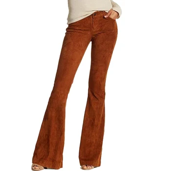 2021 kadın pantolon Vintage Retro Rahat Yüksek Bel Geniş Bacak Pantolon Çan Alt Pantolon Moda Faux Süet kadın pantolonları S-5XL 1