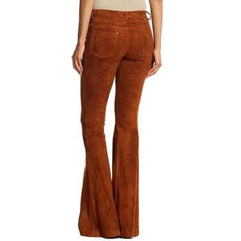 2021 kadın pantolon Vintage Retro Rahat Yüksek Bel Geniş Bacak Pantolon Çan Alt Pantolon Moda Faux Süet kadın pantolonları S-5XL 2