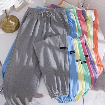 Şeker Renk Rahat Sweatpants Kadınlar İçin Yaz Sonbahar İpli Bel Gevşek koşucu pantolonu Bayanlar Streetwear Ter Pantolon