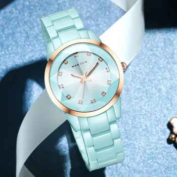 NAKZEN Kadın Saatler Reloj Mujer Moda Casual Bayanlar Bilezik Renkli Seramik Izle Üst Marka Lüks Elbise Kadın Saat