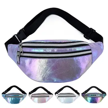 Pembe Holografik fanny paketi Hologram Bel Çantası Lazer PU Plaj Seyahat Muz Kalça Bum Zip Bel Çantaları Kadın bel çantası Kızlar için