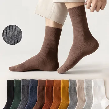10 Çift erkek Pamuk Çorap İş Rahat Tüp Çorap erkek Düz Renk Harajuku Deodorant Uzun Çorap Hediye Seti