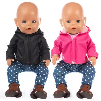 Oyuncak bebek giysileri moda deri ceket Üç parçalı takım elbise 41cm bebek giysileri Yeniden Doğmuş bebek için Uygun 18 inç bebek çocuk giysileri