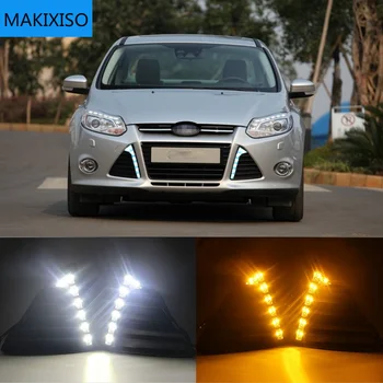 Ford Focus 3 için MK3 2012~2015 Gündüz farı Odak DRL LED Sis Lambası Kapağı Sarı dönme sinyali Fonksiyonları