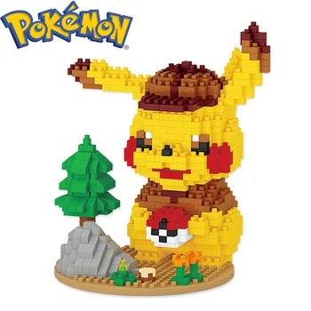 675 ADET + LBOYU Pokemon Sahne Dedektif Pikachu Mini Yapı Taşları Elmas Mikro Tuğla Rakamlar çocuk için oyuncak doğum günü hediyesi 7124A