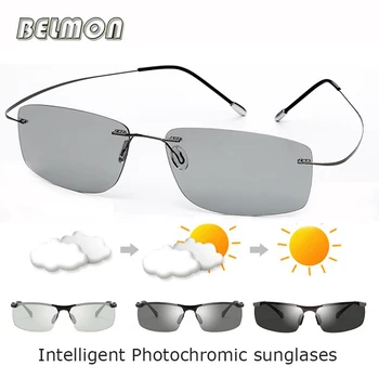 BELMON Polarize Güneş Gözlüğü Erkek Sürücü Akıllı Saf Titanyum Çerçevesiz Fotokromik güneş gözlüğü Erkek Sürüş UV400 RS722