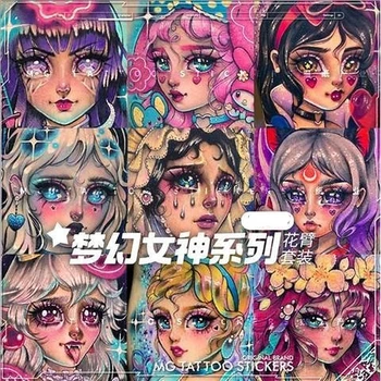 9 Adet / takım Fantezi Tanrıça Güzel Renk Çiçek Kol Seksi Karikatür Su Geçirmez Anime Kız Gelgit Marka Dövme Çıkartmalar