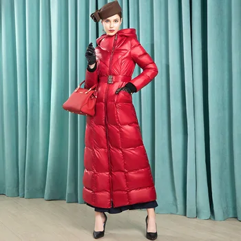 2020 Kış Kadın Parkas Uzay Pamuk Uzun Ceket Fermuar Kırmızı Ceket Tam Boy Kap Yaka X Uzun Palto Büyük Boy 8152