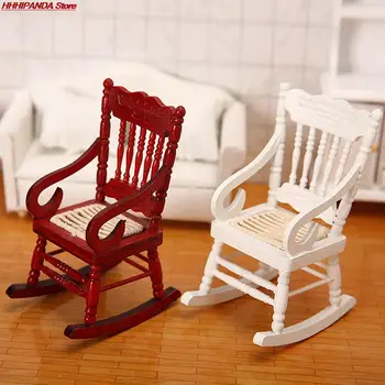 1/12 Ahşap Mini Dollhouse Sallanan Sandalye Modeli Oyuncak DIY Minyatür Aksesuar