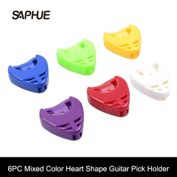 6 ADET Renkli Plastik Gitar Mızrap Kalp Şekli Seçim Tutucu Gitar Seçim Çantası Gitar Aksesuarları