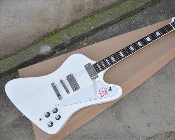 Klasik Firebird 6-string elektro gitar, katı beyaz gövde, krom kaplama donanım, Banjo düğmesi, ücretsiz kargo