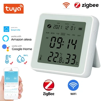 Tuya Akıllı WİFİ / Zigbee Sıcaklık Ve Nem Sensörü lcd ekran Kapalı Higrometre Termometre Ev Güvenlik Alarm Sensörü