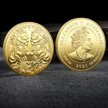 Size iyi Şanslar Çin At Aslan hatıra parası Renk Elizabeth II Altın ve Gümüş Sikke Kabartmalı Metal Zanaat Rozeti Hediye