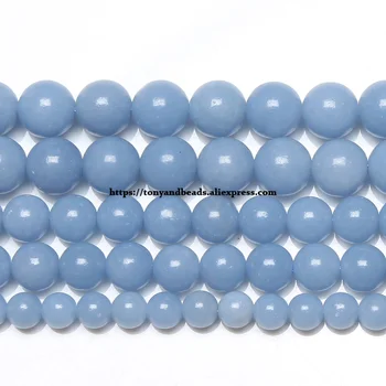 Doğal Taş AA kalite Mavi Angelite Yuvarlak dağınık boncuklar 6 8 10mm Seçim Boyutu 15