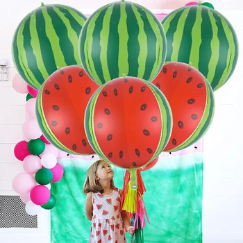 6 adet Büyük 22 inç Karpuz Balonlar Yuvarlak 4D Meyve Folyo Balon Karpuz Doğum Günü Süslemeleri Bir Kavun Parti dekor 4