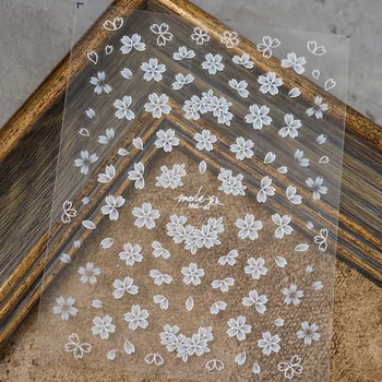 Çiçekler Ekose Desen Nail Art Sticker 3D Kazınmış Kiraz Çerezler Sakura Meyve Nail Art Süslemeleri Çıkartmaları Tasarım Manikür