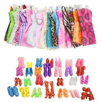 20 Ürün/Bebek Aksesuarları=10 Adet oyuncak bebek giysileri+Rastgele 10 Pairs Bebek Ayakkabı Moda Parti Prenses Elbise barbie bebek Aksesuarları