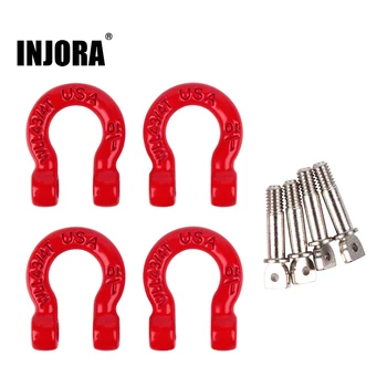 INJORA Metal Tampon D-ring Kırmızı Çekme Kancası için 4 Adet 1/10 RC Paletli Araba TRX-4 Eksenel SCX10 90046 Yükseltme Parçaları