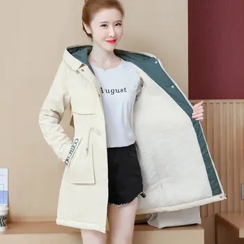 Kadın Rüzgarlık 2022 Sonbahar Kış Rahat Kapşonlu Eklemek Kadife Kadın Trençkot Kore Uzun Fermuar Temel Bayan Giyim H184