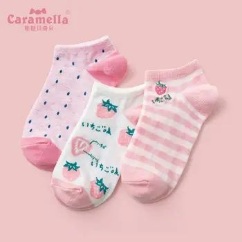 2020 Yeni Caramella İlkbahar Yaz Kadın Çorap 3Pairs Komik Meyve Ananas Pamuk Ayak Bileği Çorap Chaussette Femme hediye çantası Paketi