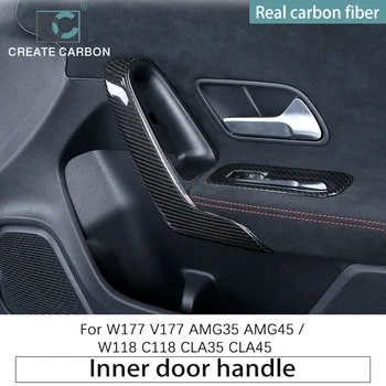 Dış Gerçek Karbon Fiber Araba İç Kapı Kolları Trim 4 adet Benz İçin W177 V177 AMG35/45 W118 C118 CLA35/45