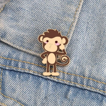 Sevimli Maymun Rozeti Karikatür Güzel Hayvan Broş Metal Emaye Pin Komik Hediyeler Yaka Elbise Sırt Çantası moda takı Aksesuarları