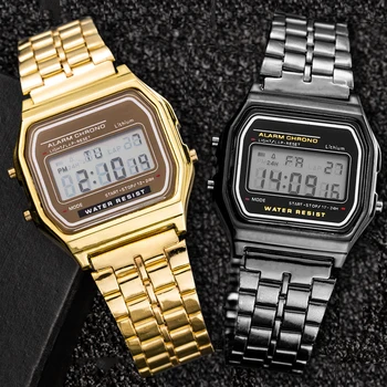 2 Adet Moda Dijital erkek Saatler Altın Lüks Paslanmaz Çelik Bağlantı Bilezik kol saati Bandı İş Elektronik Erkek Saat